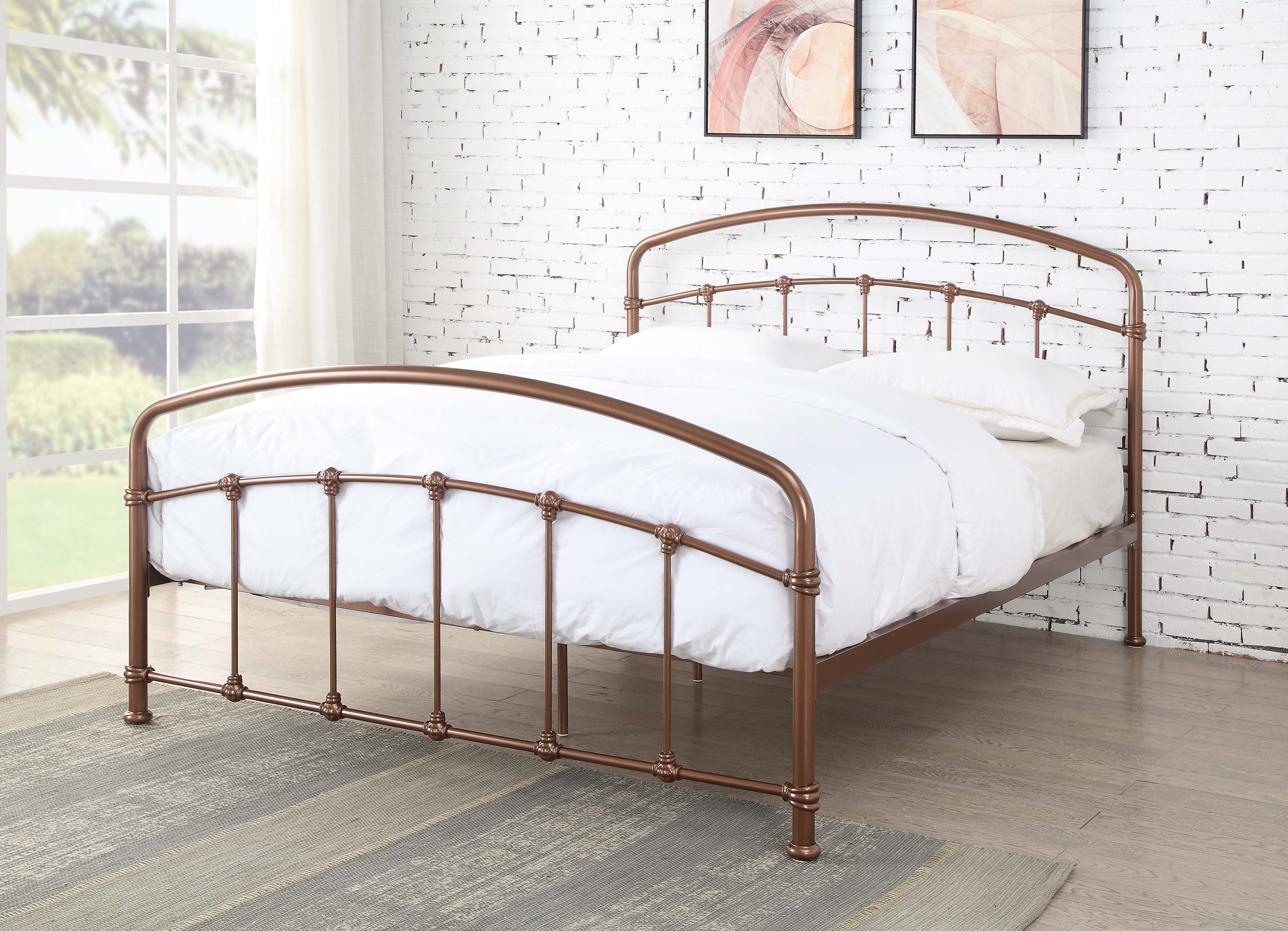 5ft King Size Retro Bed Frame Rose Gold, Rustic Industrial King Size Bed Frame