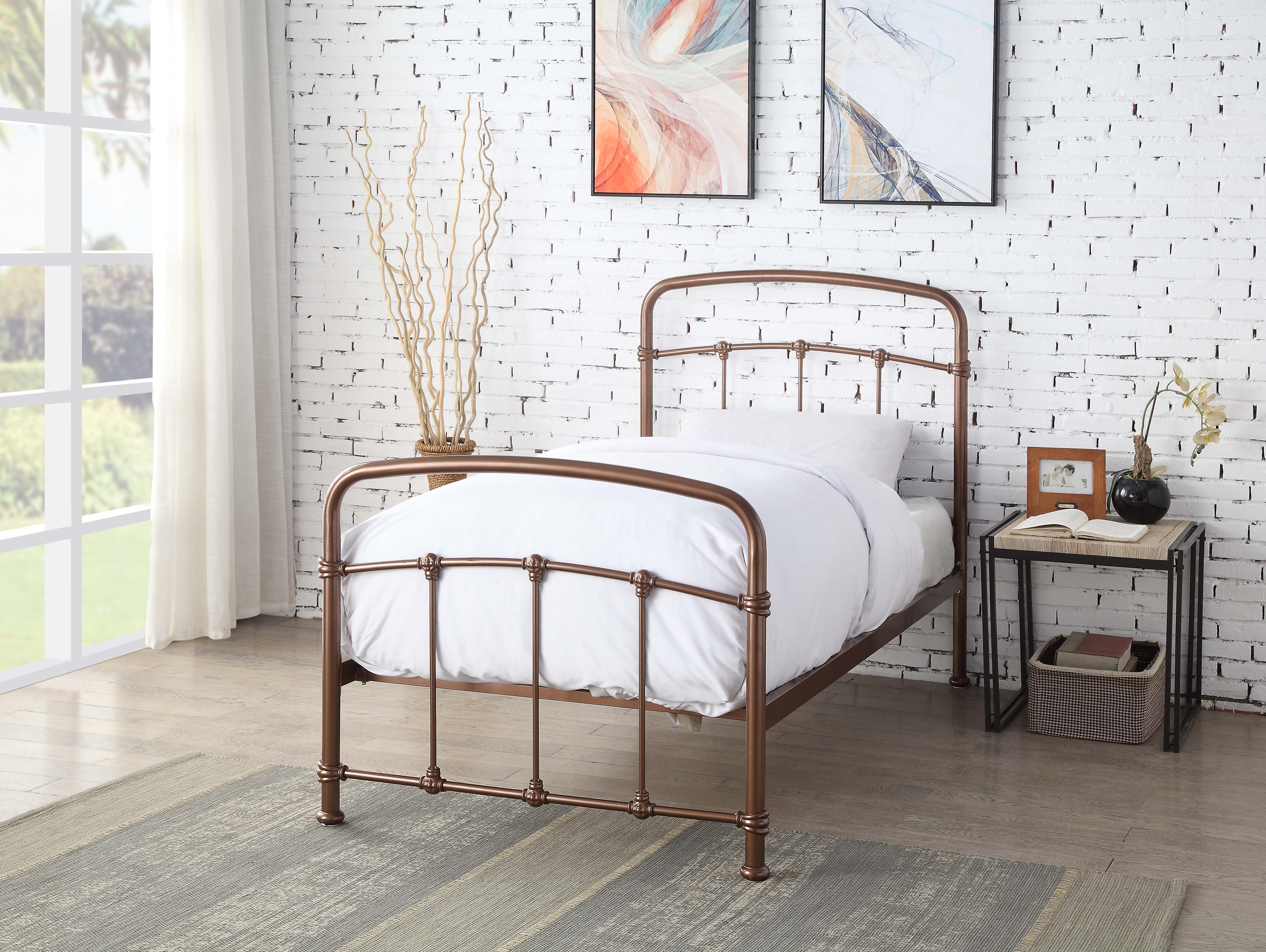 3ft Single Retro Bed Frame Rose Gold, Rustic Industrial King Size Bed Frame