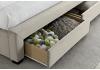 4ft6 Double Curved,buttoned,tall head end. Natural stone fabric upholstered drawer storage bed 6