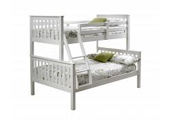 White Painted Wood Triple Sleeper. 3ft & 4ft Wooden Bunk Bed 2
