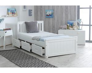 3ft single white painted pine wood wooden bed frame + 3 drawers storage