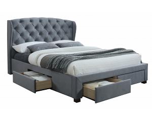 5ft King Size Velvet Grey Fabric Upholstered Winged Wing Back,4 Drawer Storage Bed Frame
