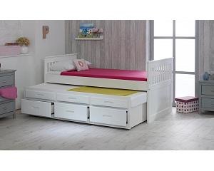 Captains Bed - With Bed Underneath - White