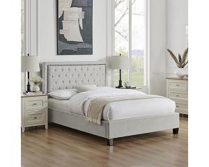 5ft King Size Raya Button back, Natural fabric upholstered bed frame. Soft velvet bedstead
