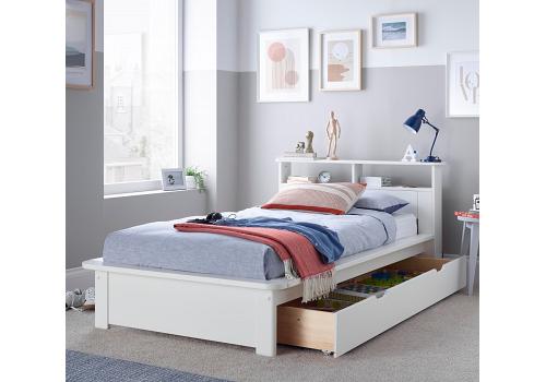 3ft Single Frasier white bed frame with shelf storage 1