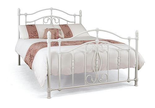 4ft6 Ornate, Detailed White Gloss Metal Bed Frame 1