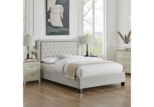 5ft King Size Raya Button back, Natural fabric upholstered bed frame. Soft velvet bedstead 1